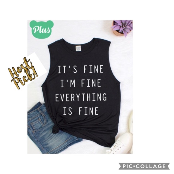 Plus 0-3X Black “It’s Fine..” Muscle Top - Picture 2 of 3